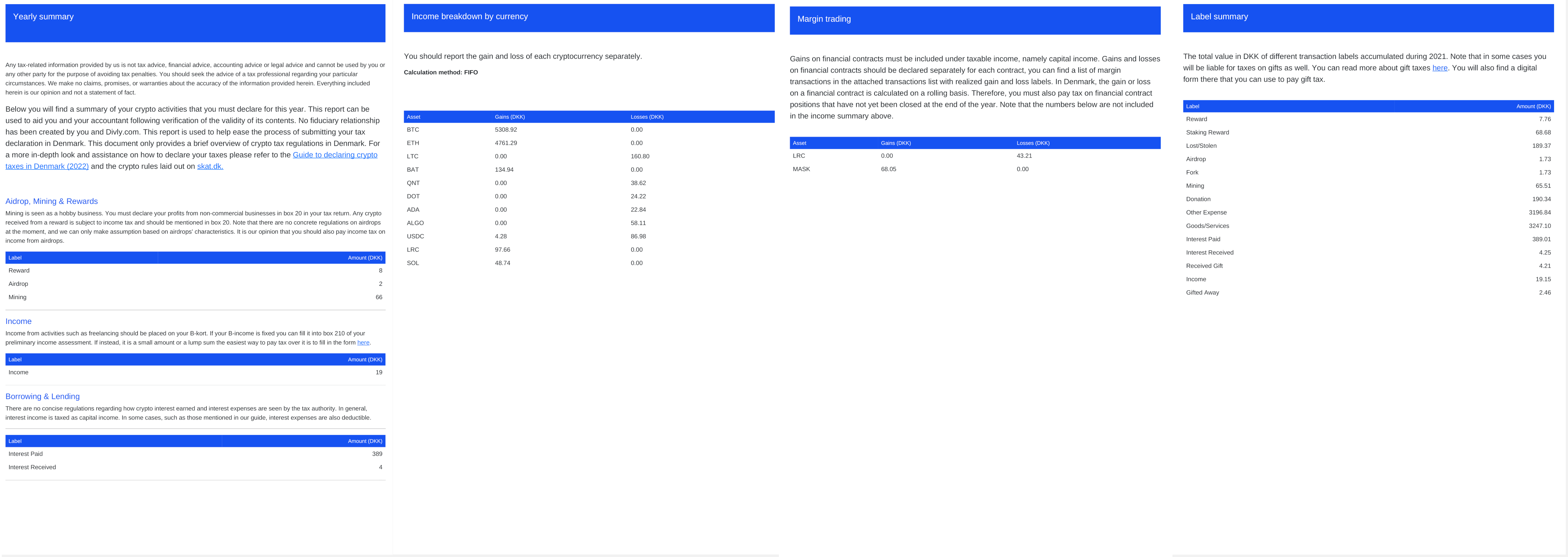 Close look at the Divly tax report for Danish citizens